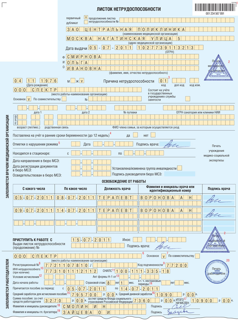 Больничный лист по уходу