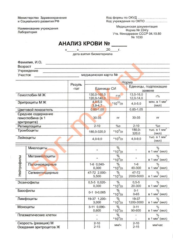 Общий анализ крови форма